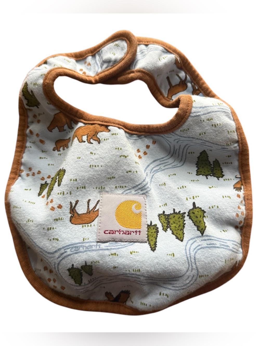 Carhartt Baby Bib Camping Theme Blue Animals Trees 100% Cotton Infant Bib